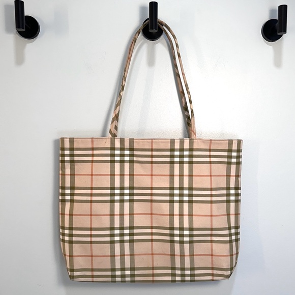 Burberry Signature Plaid Tote Check Fabric Green Orange - Picture 1 of 16